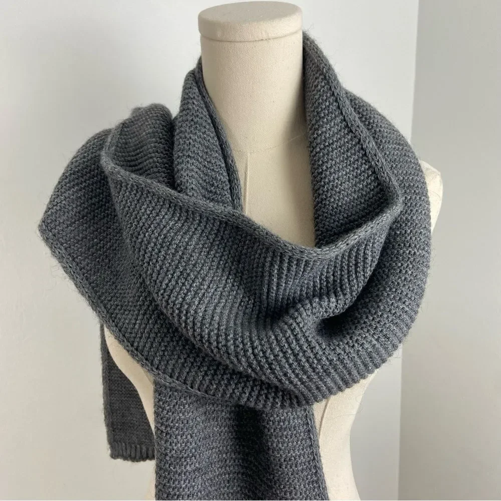 Men’s Gray Knit Wool Blend Scarf Contemporary Hipster‎ Office Work Unisex OS